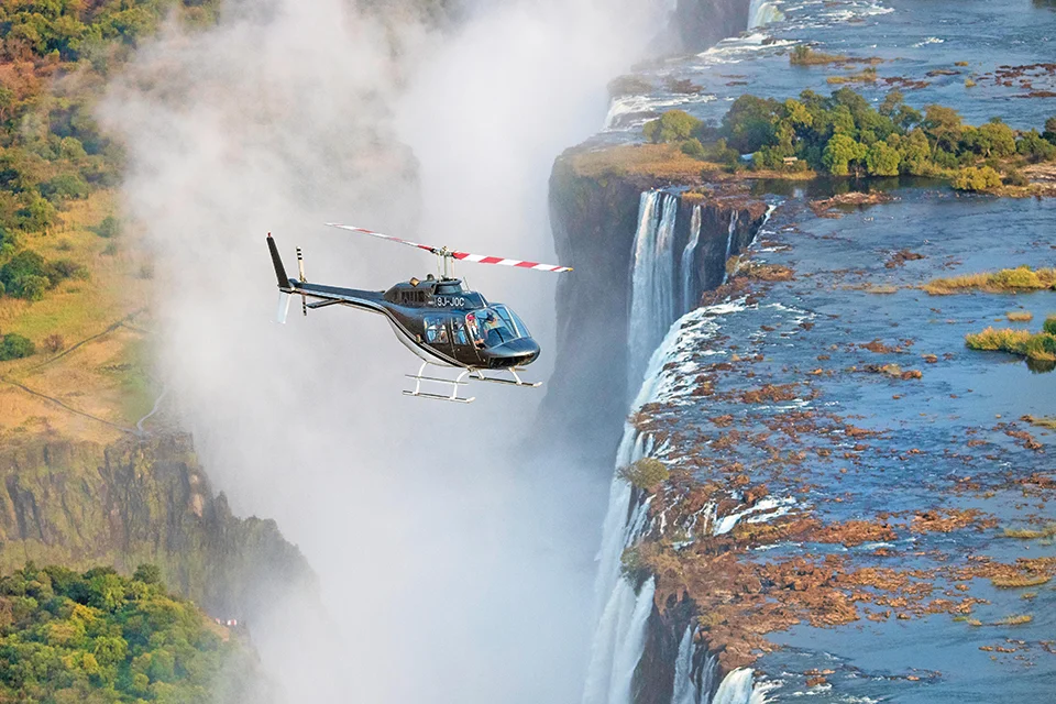 Helicopter flight over Victoria Falls and the Zambezi River