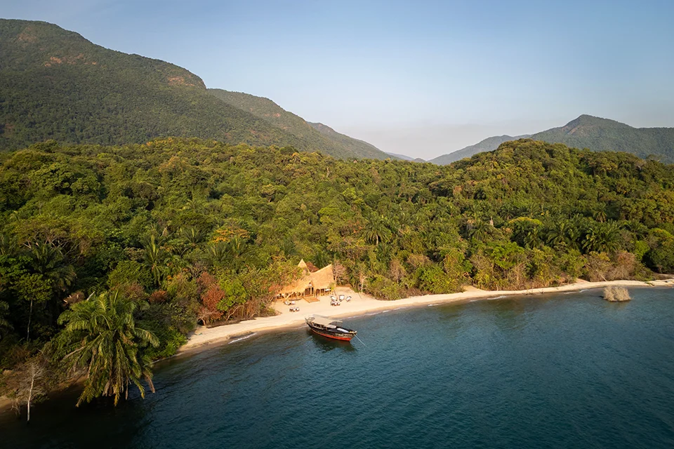 Remote forest lodge on the shores of Lake Tanganyika near Mahale Mountains National Park