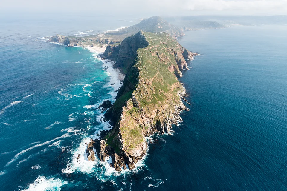 Aerial view of the dramatic Cape Point coastline on the Cape Peninsula, South Africa