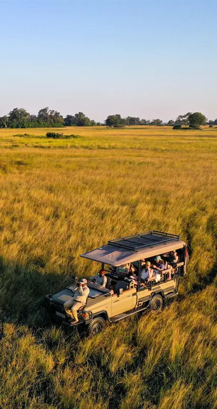 safari vehicle in okavango delta botswana