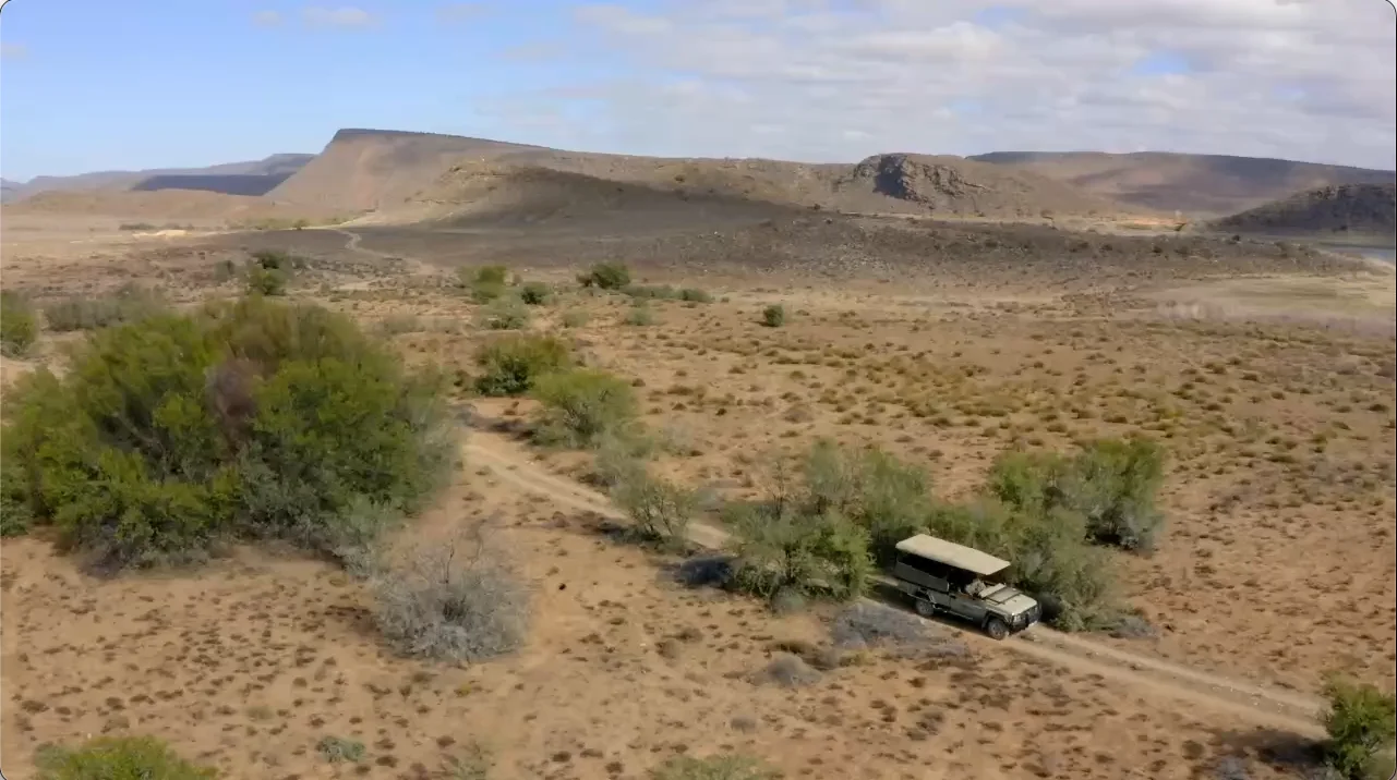 Aerial view of a game drive in Sanbona Wildlife Reserve