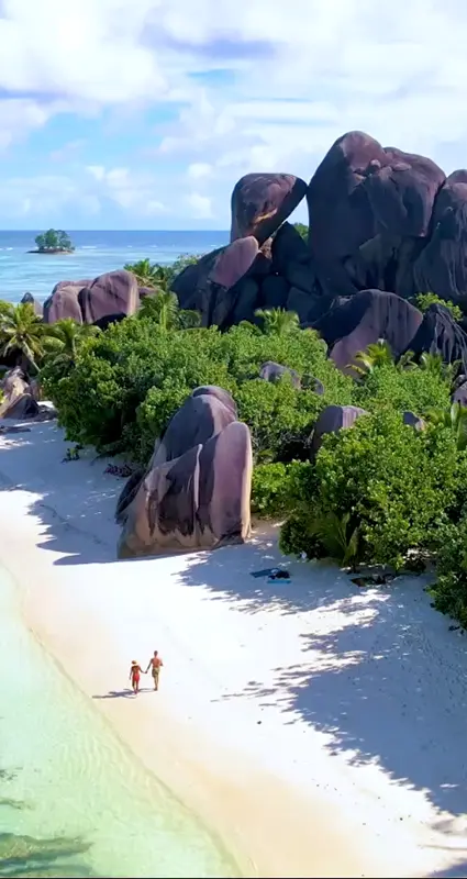Seychelles beach walk on honeymoon.